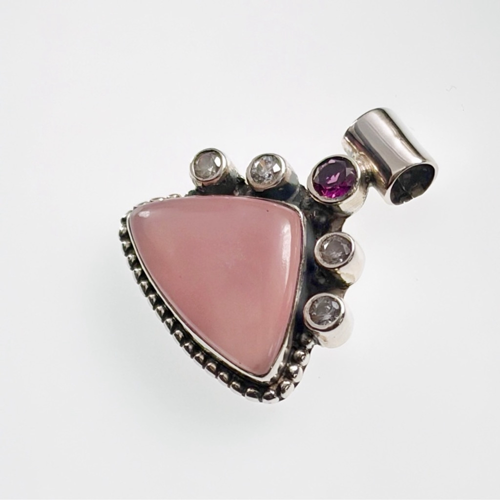 Sterling Silver 925 Rhodolite Garnet Pink Opal Pendant Southwest Boho New - Picture 2 of 6
